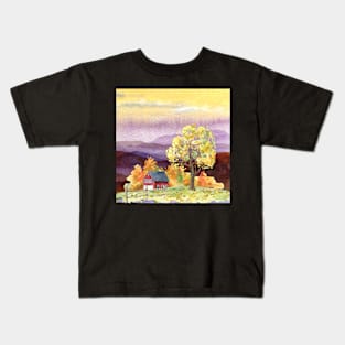 landscapes of watercolor country house Kids T-Shirt